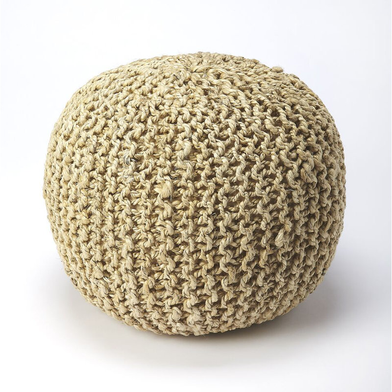 Pincushion Woven 19"W Pouffe, Beige
