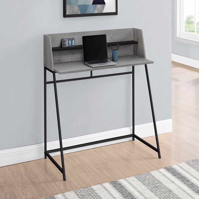 Bureau d'ordinateur, bureau personnel, ordinateur portable, tablettes de rangement, L 48 po, travail, stratifié gris, métal noir, contemporain, moderne