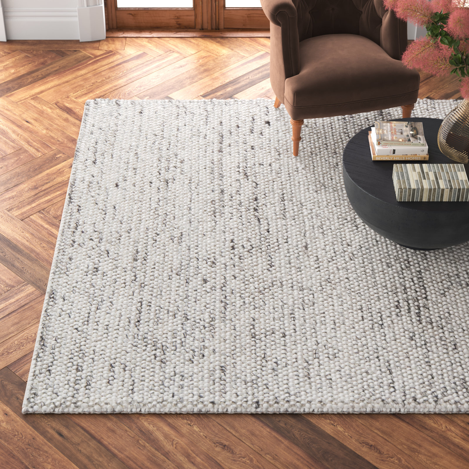 Amalda Ivory Hand-Woven Wool Rug, Rectangle 6' x 9'