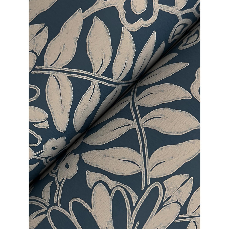 Papier peint ananas damassé, Bleu marine