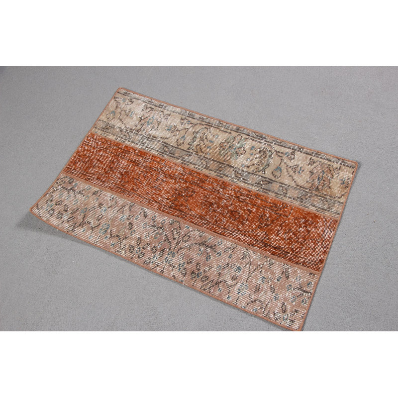 Vintage Turkish Patchwork Rug in Small Anatolian Design for Entryway Decor Boasting Rustic Home Accent with an Unmistakable Boho Style and Made of Wool