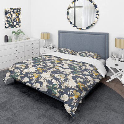 Japanese Peonies Dark Floral Duvet Cover