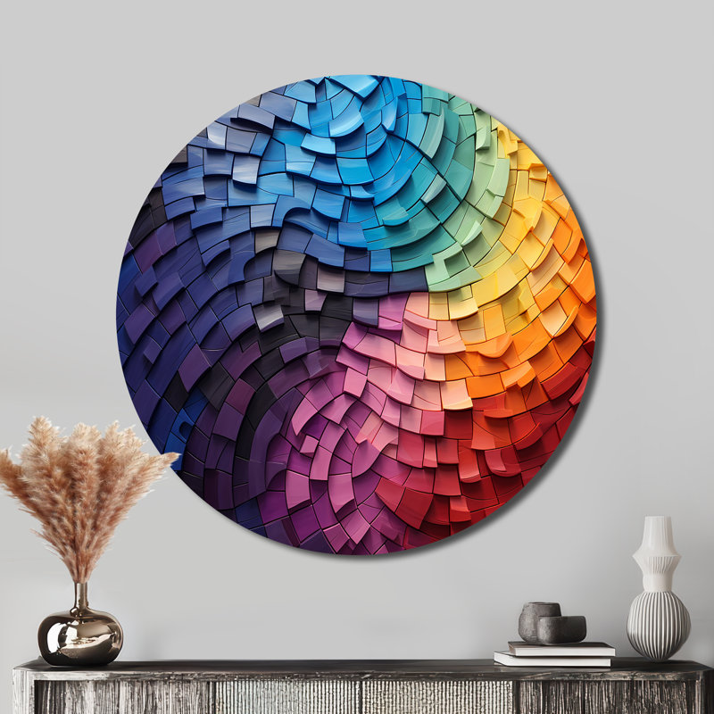 Abstrait arc-en-ciel coloré, collage en arc - paysages, art rond en métal, H 29 po x l 29 po