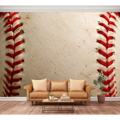 Wall Mural Peel and Stick Baseball Red Stitching sports vintage Weathered Leather stripe rough Large Wallpaper Self-Adhesive Removable Contact Paper Wall Decor for Living Room Bedroom Nursery 100"H x 144"W