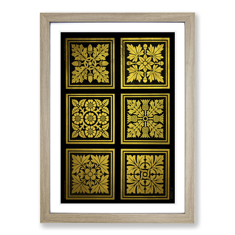 Golden Patterns - Picture Frame Graphic Art, 48cm H x 36cm W x 2cm D, Oak Framed
