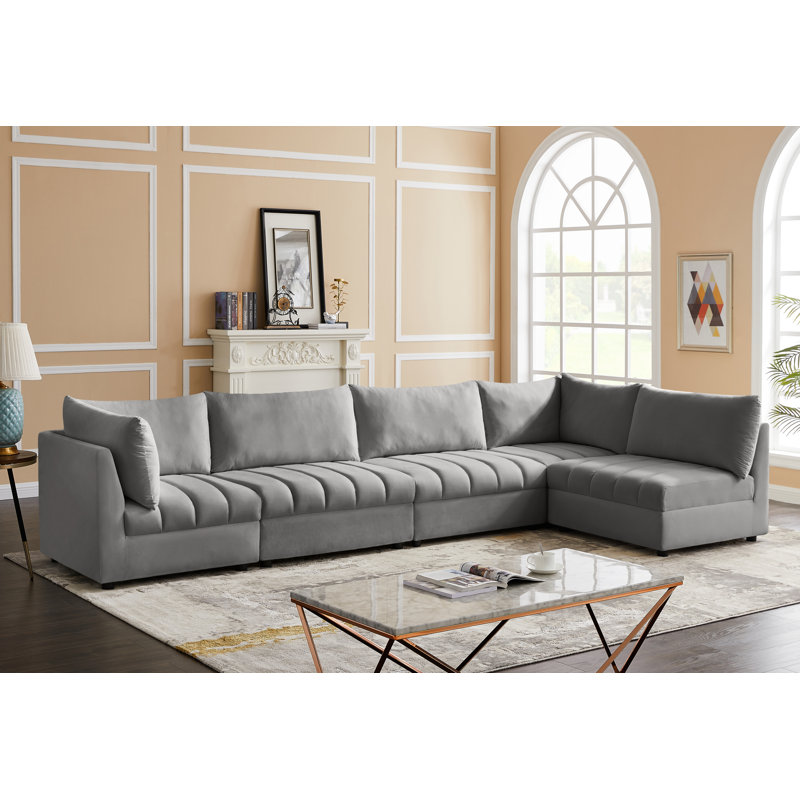 Hallelujah Velvet L-Shaped Sectional Reversible, Grey Velvet