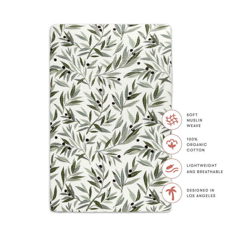 Organic Cotton Olive Branches Muslin Mini Crib Sheet