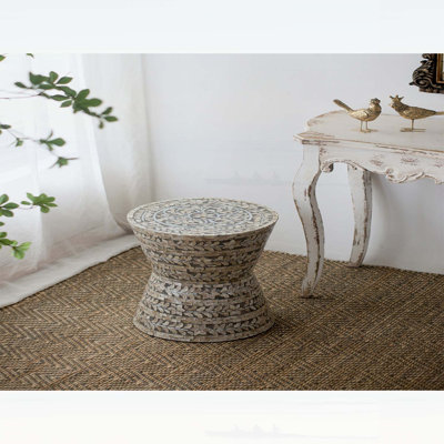 Tabouret de jardin effilé D14x19 Capiz, table d'appoint décorative avec incrustation élégante et design polyvalent pour une utilisation à l'intérieur