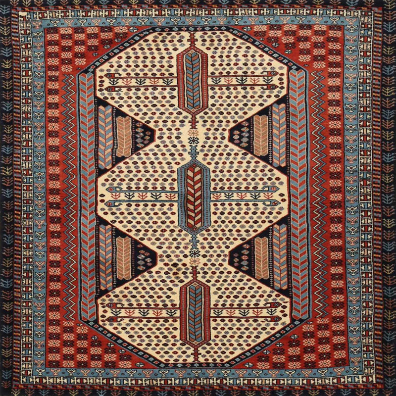 Tapis rouge/beige/brun traditionnel Cailen, Rond 5 pi