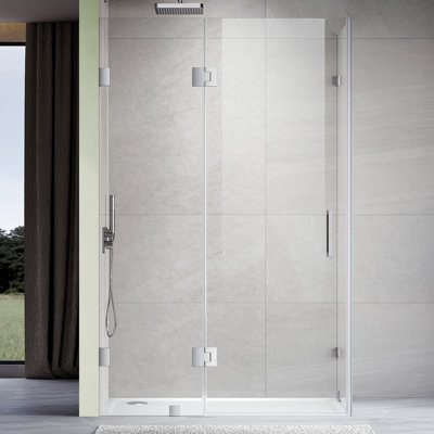 UKH07B3R 50 to 51 in. W X 30 in. D X 80 in. H Frameless Hinged Shower Door in Brushed Nickel with EnduroShield 3/8 in. Clear Glass with 28 in. Door Panel