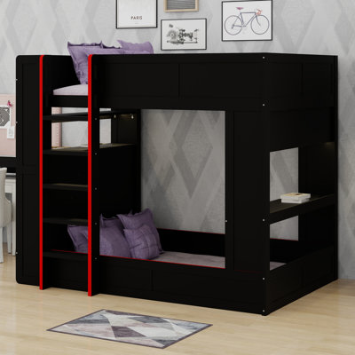 Lit superposé multifonctionnel avec bureau, tablettes, DEL et station de charge