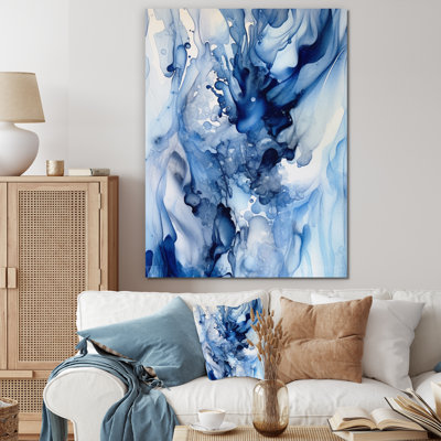 «Abstract Classic Blue Waves V - Fractals», reproduction sur toile encadrée