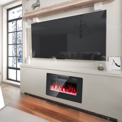 Foyer électrique encastré et mural, 750 W / 1500 W, télécommande avec minuterie, flamme réglable