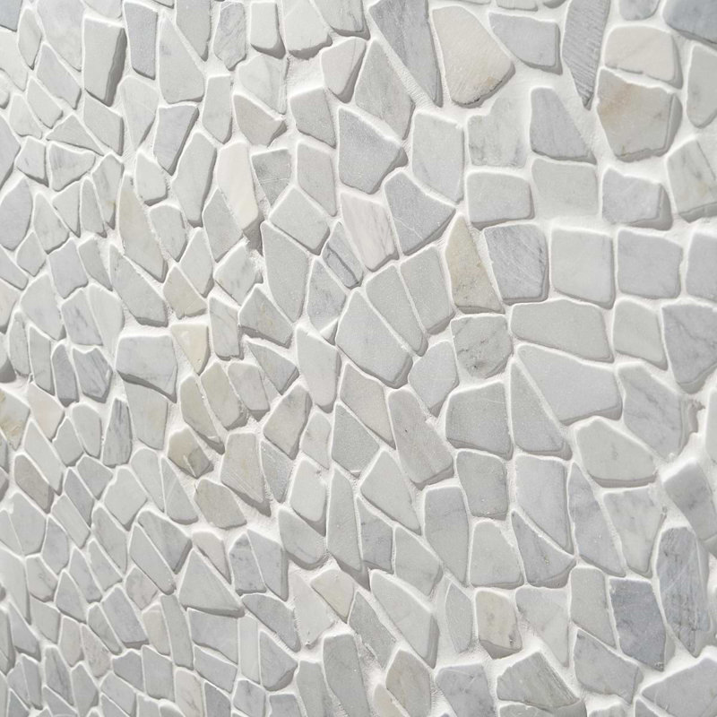 Nature 12x12 Tumbled Pebble Tumbled Mosaic Tile, Carrara