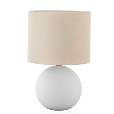 Table Lamp, 16 Inch Ceramic Round Globe Body, Beige Linen Drum Shade