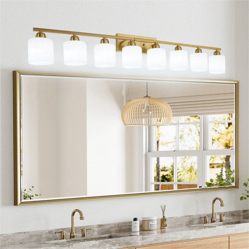 Luminaires de salle de bain dorés 52 pouces, luminaire de meuble-lavabo moderne avec abat-jour en verre blanc laiteux, appliques murales dorées pour chambre à coucher miroir, couloir de salon