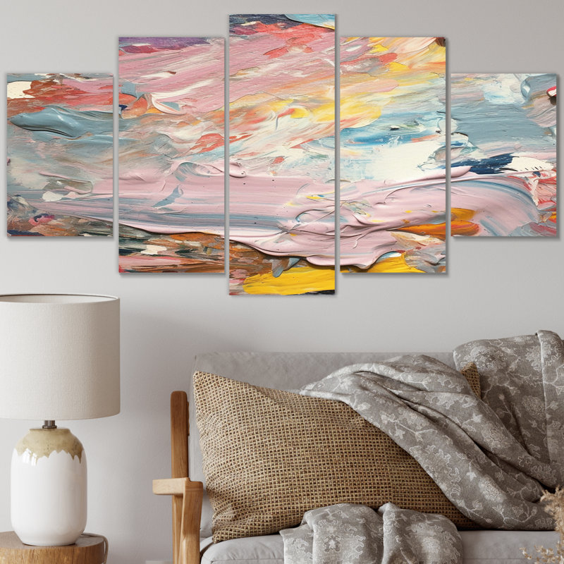 Summer Pastel Groove Abstract Expressionism - Reproduction d'art abstrait mural - 5 panneaux