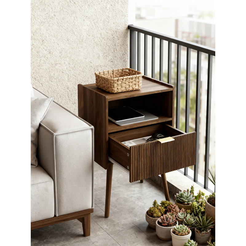 Table de chevet moderne avec tiroir de rangement et tablette ouverte, table de chevet avec pieds en bois massif pour la chambre à coucher, le salon et les petits espaces, assemblage facile