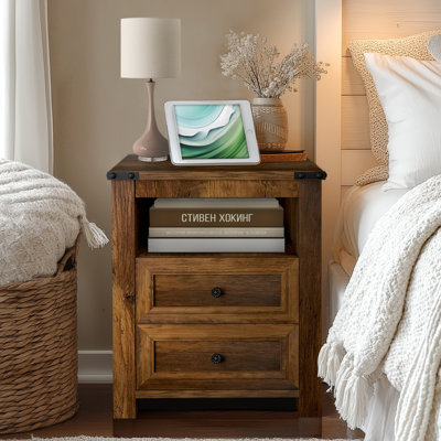 Farmhouse Charging Nightstand With 2 Drawers & USB Ports - Effortless Power And Storage
