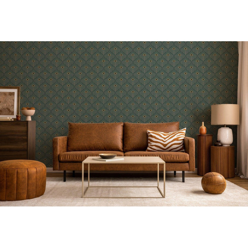 Moroccan Peacock 10' L x 24" W Wallpaper Roll, Spruce, Faux Grasscloth