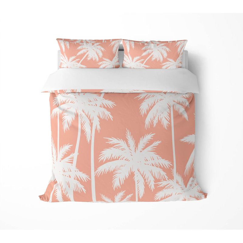 Palm 3- Piece Decorative Lightweight Comforter Set, Coral, King Comforter + 2 King Pillowcases  