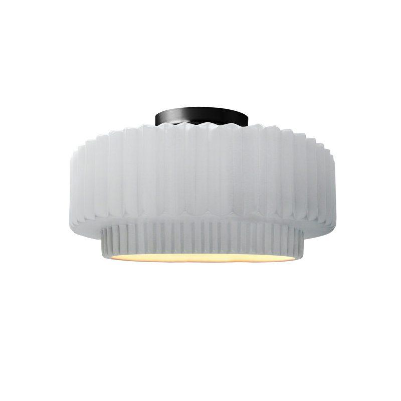 Radiance Ceramic Pleated Semi-Flush Mount, Gloss White, Matte Black, 7" H x 12" W x 12" D
