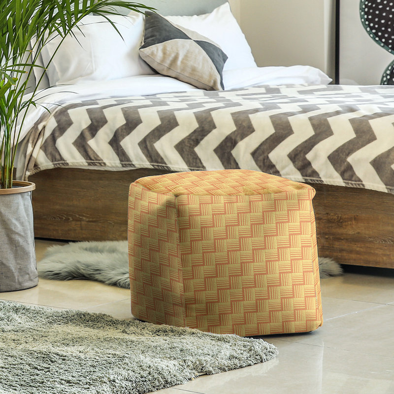 Repose-pieds cubique à rayures classic basketweave, Orange / Jaune