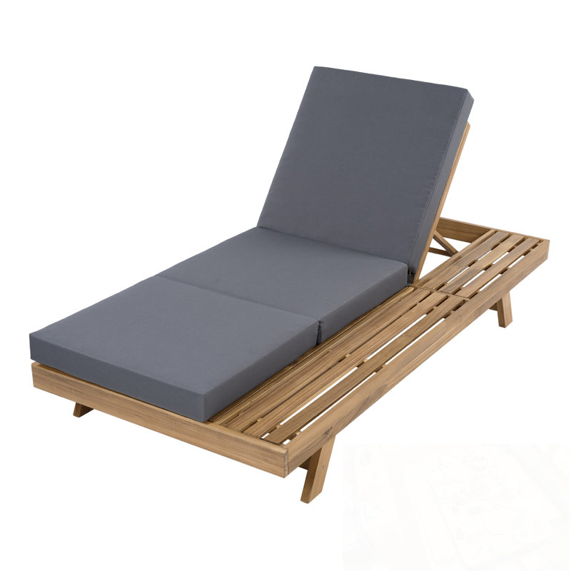 Ensemble de chaises longues en bois avec coussins moelleux, Gris foncé