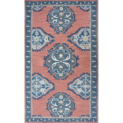 Tapis en laine crocheté à la main bleu / rouge délavé / crème Vintage Glory