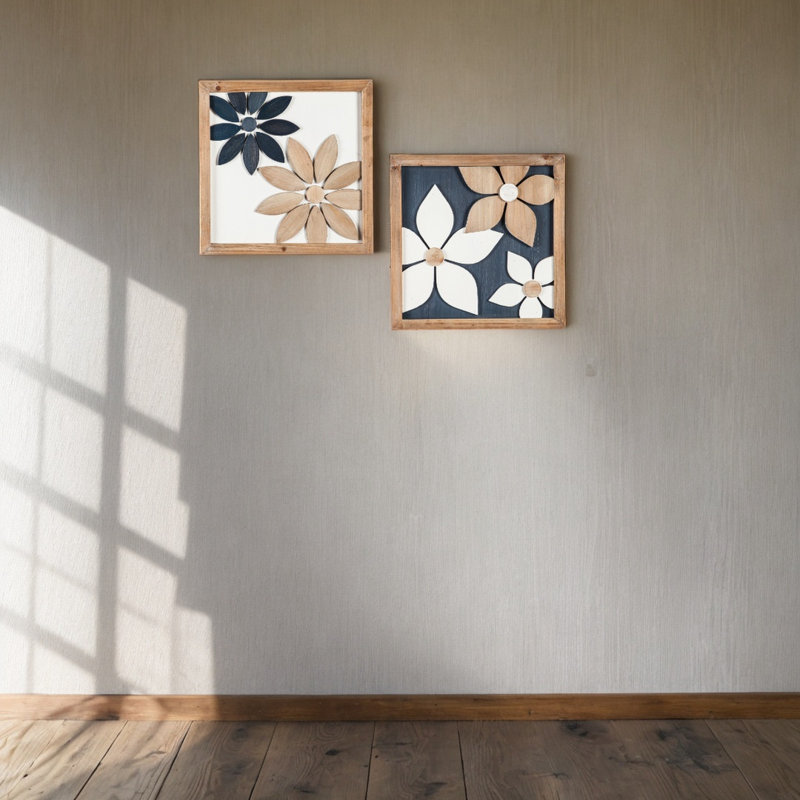 Décoration murale en bois bleu et brun, 2 pièces