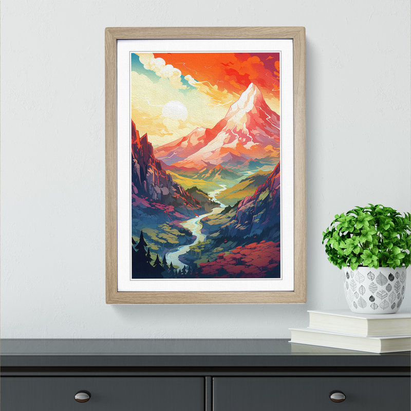 Japanese Mountains Futurism No.2 - Framed Print, Oak , 34cm H x 25cm W x 2cm D
