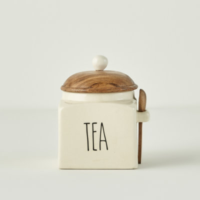 Pot en céramique Brev avec couvercle et cuillère en acacia