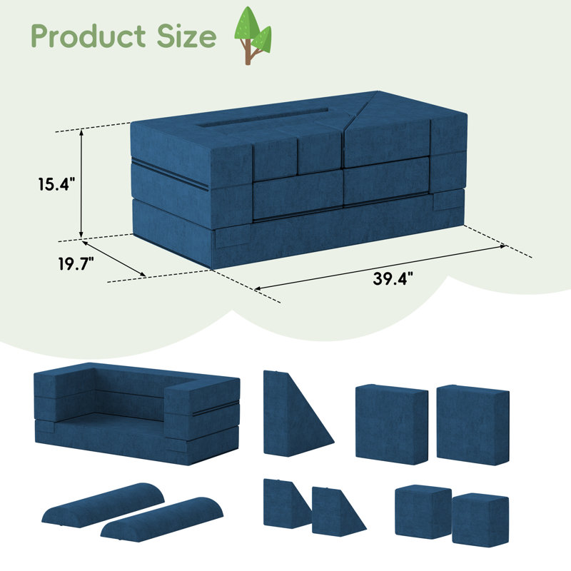 Modular Kids Play Couch, Blue
