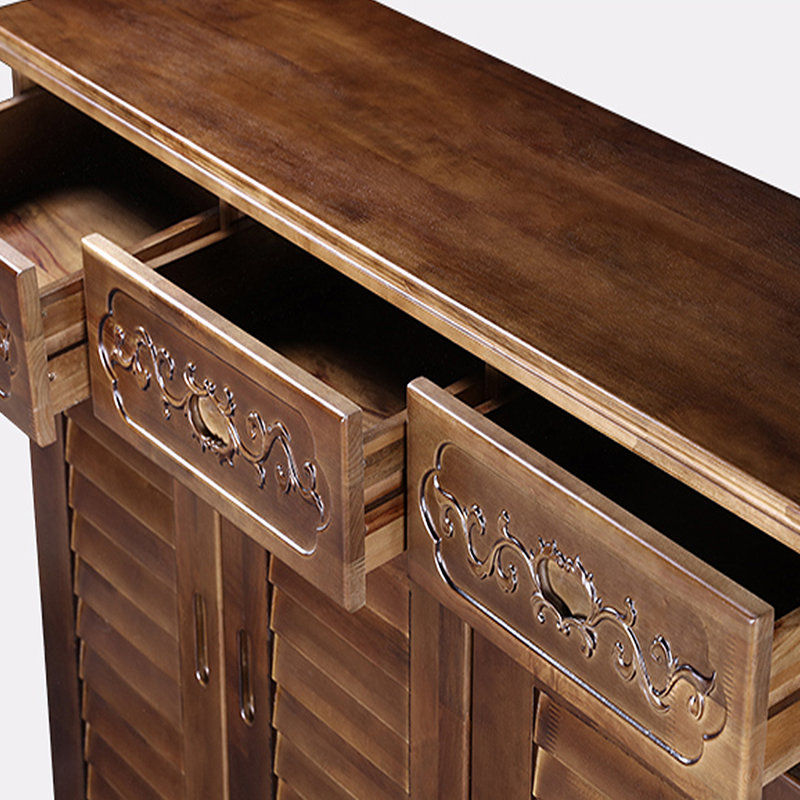 Vintage Shoe Cabinet 28 Pair Solid Wood Shoe Storage Cabinet