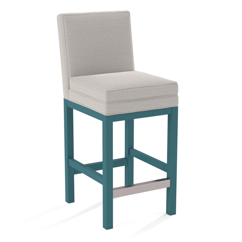Upholstered Stool, Honey Finish, White Textured Performance; 0865-91