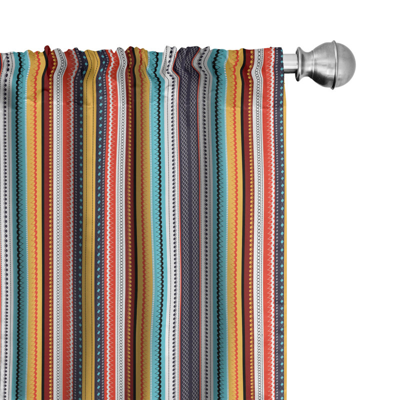 Ethnic Striped Semi-Sheer Rod Pocket Curtain Panels, 28" W x 95" L