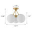 Plafonnier semi-encastré 3 lumières or brossé avec globes en verre laiteux