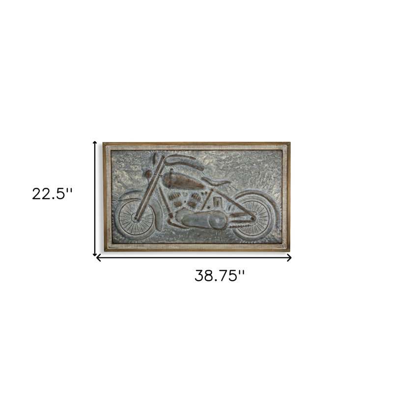 Décoration murale 23 po x 39 po en bois et métal gris et brun