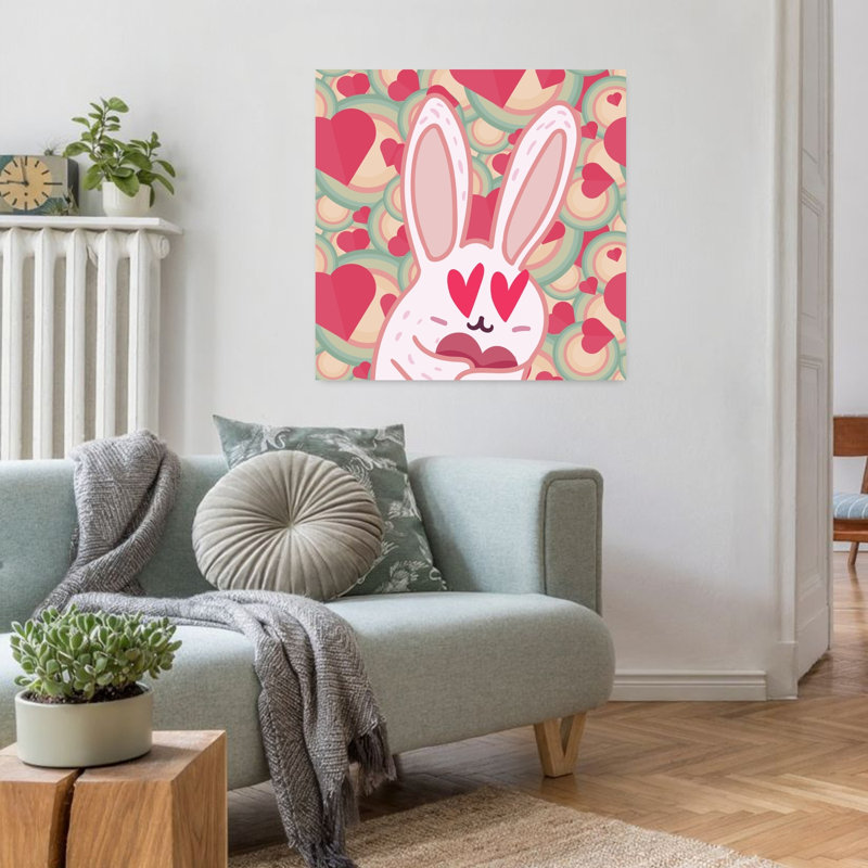 Affiche murale contemporaine « Lapins amoureux » représentant une forêt de lapins, H 32 po x l 32 po