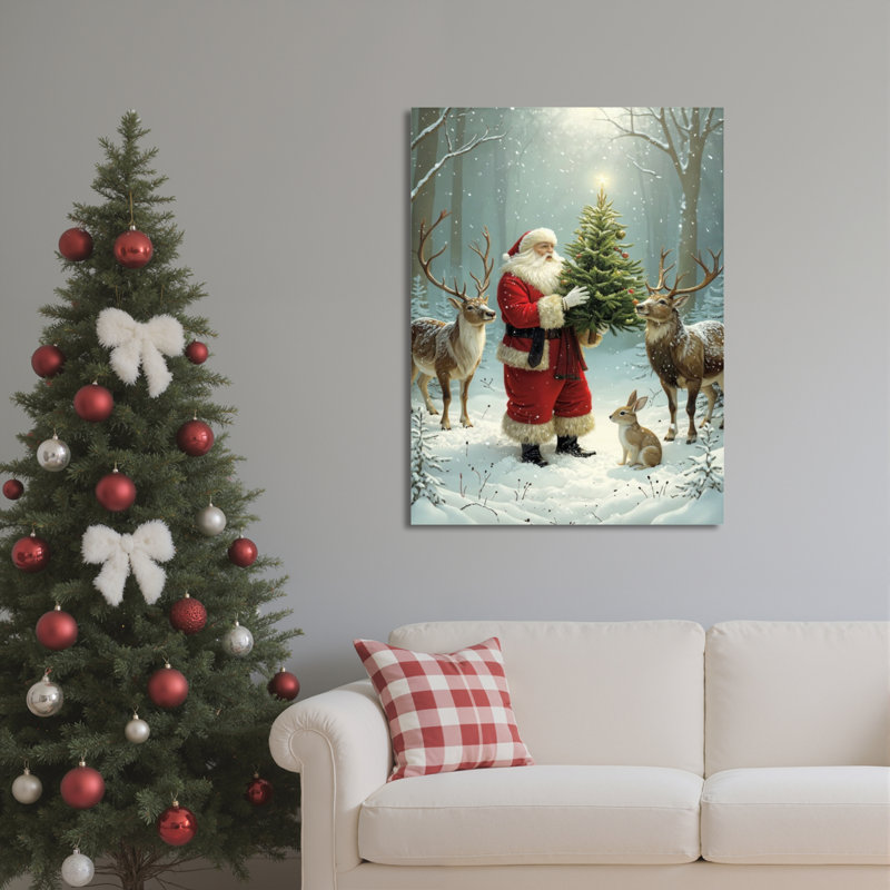 Art mural sur toile Santa Deer Snow, H 24 po x l 16 po