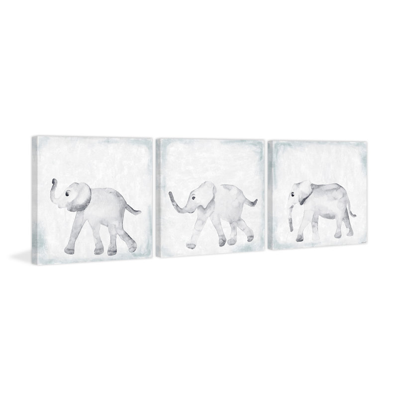 Baby Elephant Steps Triptych - 3 Piece No Frame Painting Set on Canvas