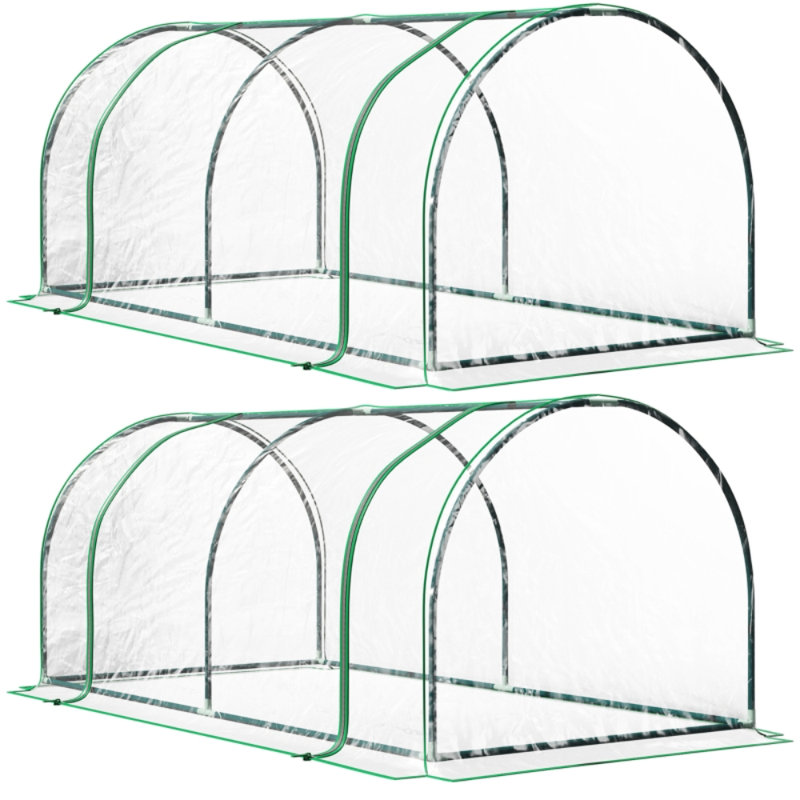 Tunnel Greenhouses with Roll-Up Door for Outdoor Garden Growing [Set of 2]