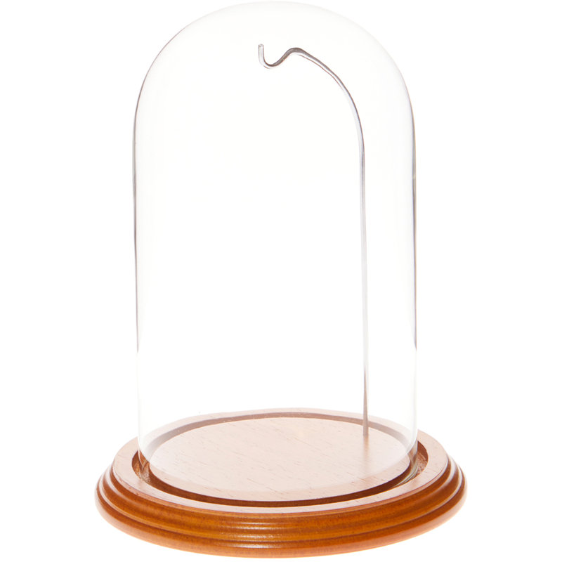 Cloche à dôme en verre 3 "x 4", Base noyer / fil doré