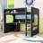 Modern Loft Bed with Built-in Desk, Pegboard Organizer, LED Lighting and Storage Shelves-715236149-715236154