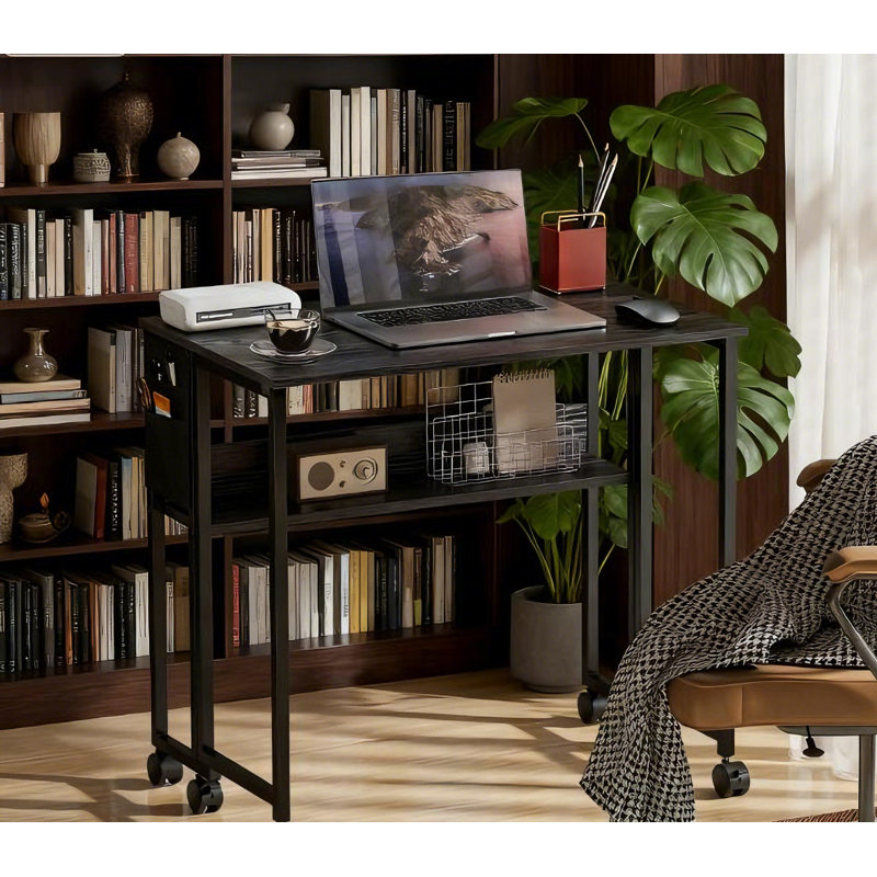 Bureau pliable avec sac de rangement, bureau d'ordinateur pliable, pour petits espaces, bureau à domicile, Noir