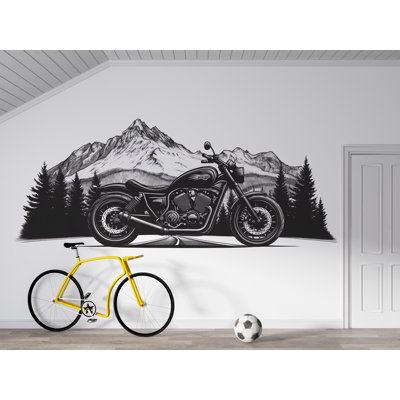 Autocollant mural moto, autocollant mural VTT, décoration murale de moto noir et blanc, décor de garage, décoration murale route d'aventure 761MV