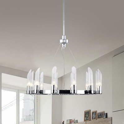 Lustre de 25 pouces avec luminaire suspendu en forme de roue de chariot avec abat-jour en verre 12 lumières Custinne