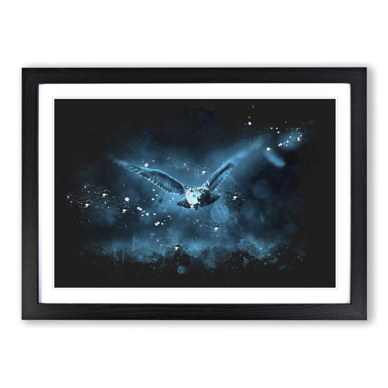 Owl in Flight - Picture Frame Painting, Black Framed, 65cm H x 90cm W x 2cm D