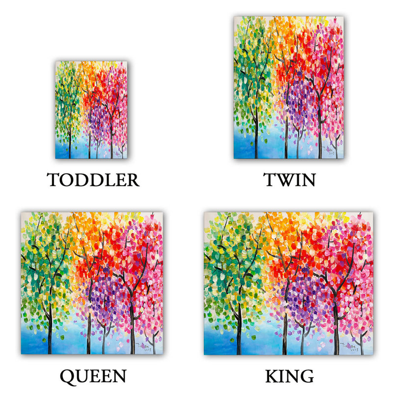 Ensemble de housse de couette coloré trees iii, 1 housse + 2 taies très grand lit
