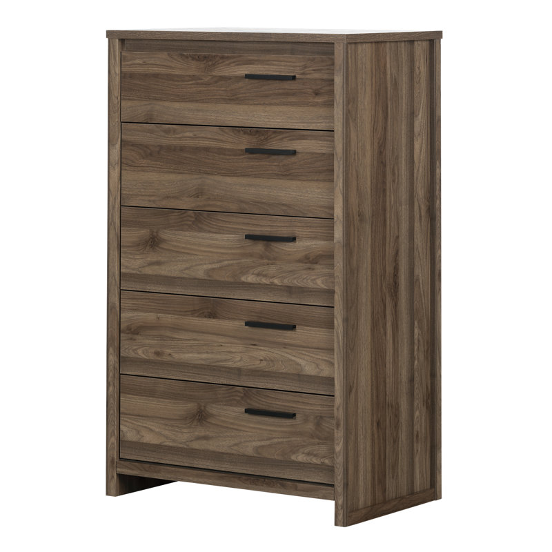 Commode 5 tiroirs 30,5 po avec lentille, Brun